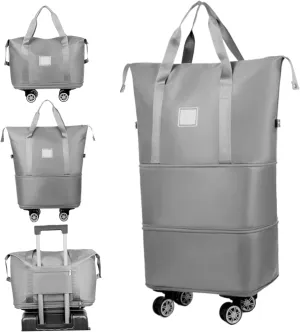 Rolling Duffle Bag with Wheels and Handle, Expandable Foldable Luggage Bag, Dry and Wet Separation Rolling Bag, Zipper Rolling Bag for Gym,Camping,Travel