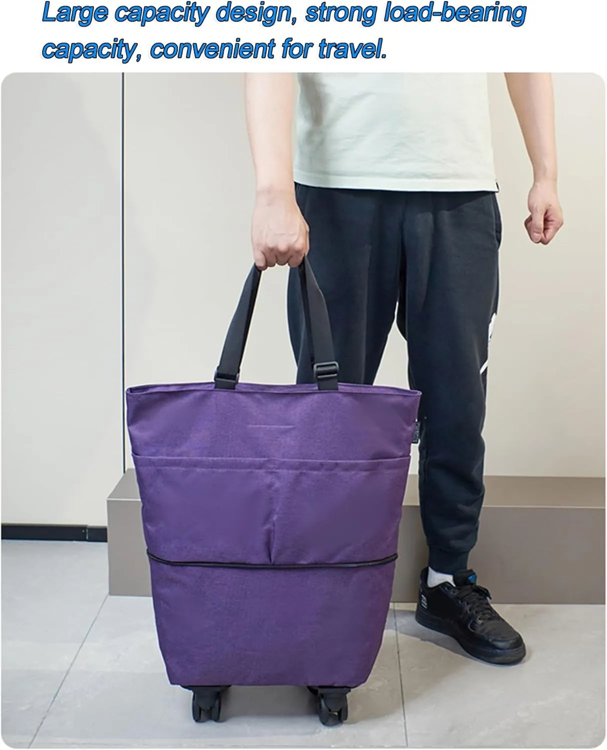 Rolling Duffle Bag with Wheels - Expandable Water-Resistant Travel Bag | Dry/Wet Compartment & Removable Wheels | Foldable Weekender for Gym, Sports & Short Trips(Purple)