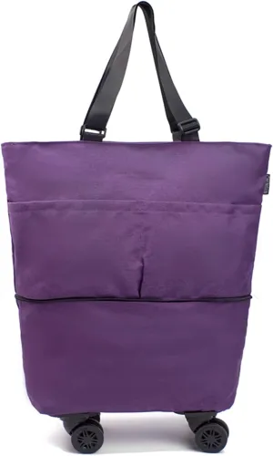 Rolling Duffle Bag with Wheels - Expandable Water-Resistant Travel Bag | Dry/Wet Compartment & Removable Wheels | Foldable Weekender for Gym, Sports & Short Trips(Purple)