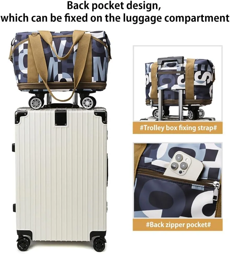 Rolling Duffle Bag with Wheels Foldable Luggage Bag Expandable Carry on Bag with Detachable Casters Dry Wet Separation Duffle Bag for Women & Men (Green)