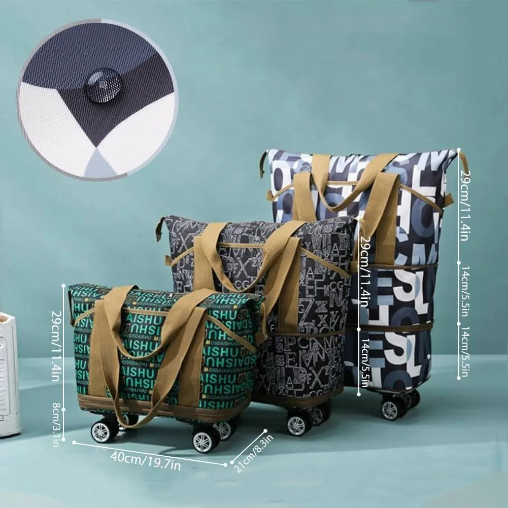 Rolling Duffle Bag with Wheels Foldable Luggage Bag Expandable Carry on Bag with Detachable Casters Dry Wet Separation Duffle Bag for Women & Men (Green)