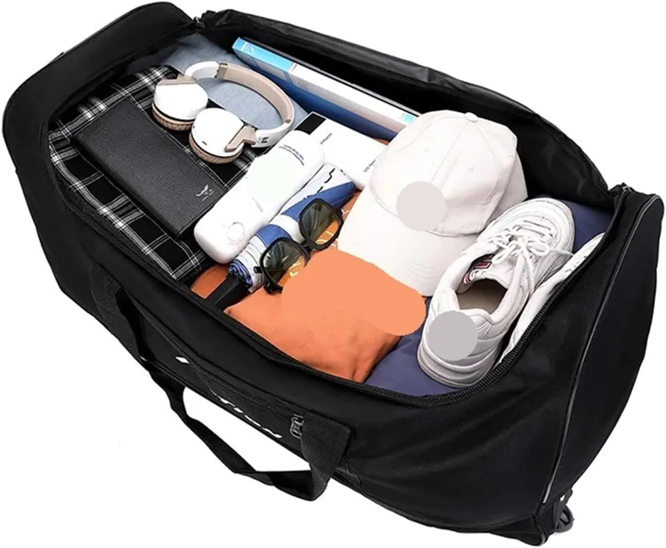 Rolling Duffle Bag with Wheels Large Capacity Trolley Bags with Wheels Foldable Luggage Wheeled Bag Travel Suitcase Waterproof Handbag Rolling Luggage(Black Style 2,79x37x35cm)