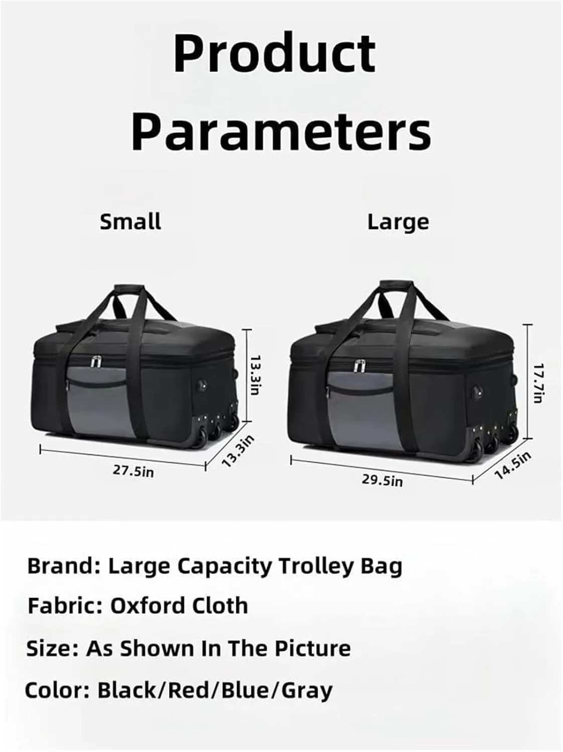 Rolling Duffle Bag With Wheels, Large Travel Bag，Weekender Overnight Bag For Travel, Business Trips(Blue,Large)