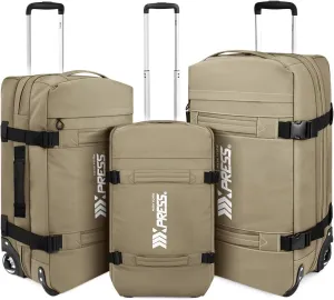 Rolling Duffle Bag with Wheels,3 In 1 Waterproof Travel Duffel Luggage with Rollers,Beige