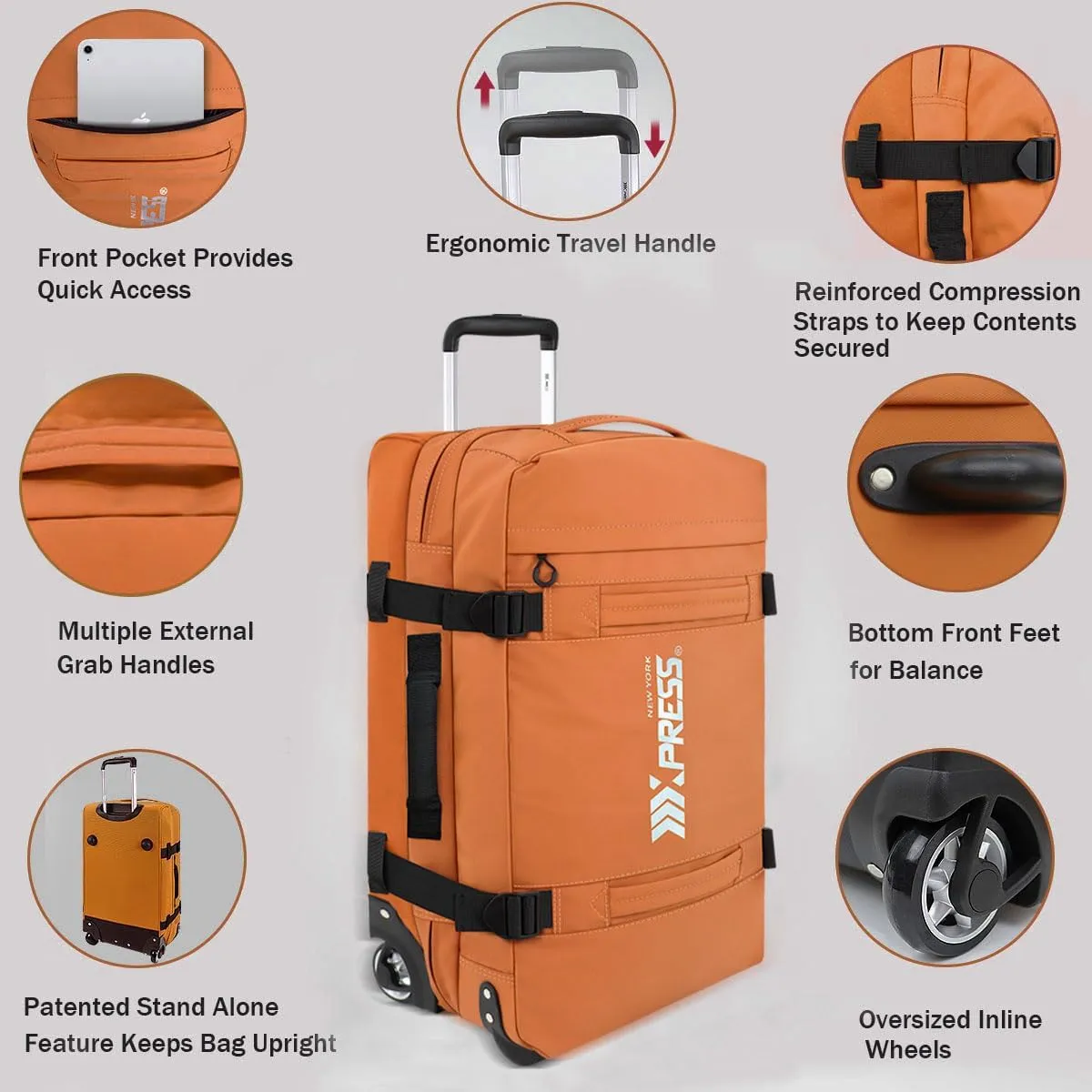 Rolling Duffle Bag with Wheels,3 In 1 Waterproof Travel Duffel Luggage with Rollers,Orange
