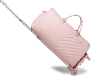 Rolling Garment Bag with Wheels & Shoe Compartment, (24"x10"x13") TSA Approved Carry On Luggage for Business Travel, Oxford Fabric Waterproof Hanging Suit Bag with Wheels (Pink)