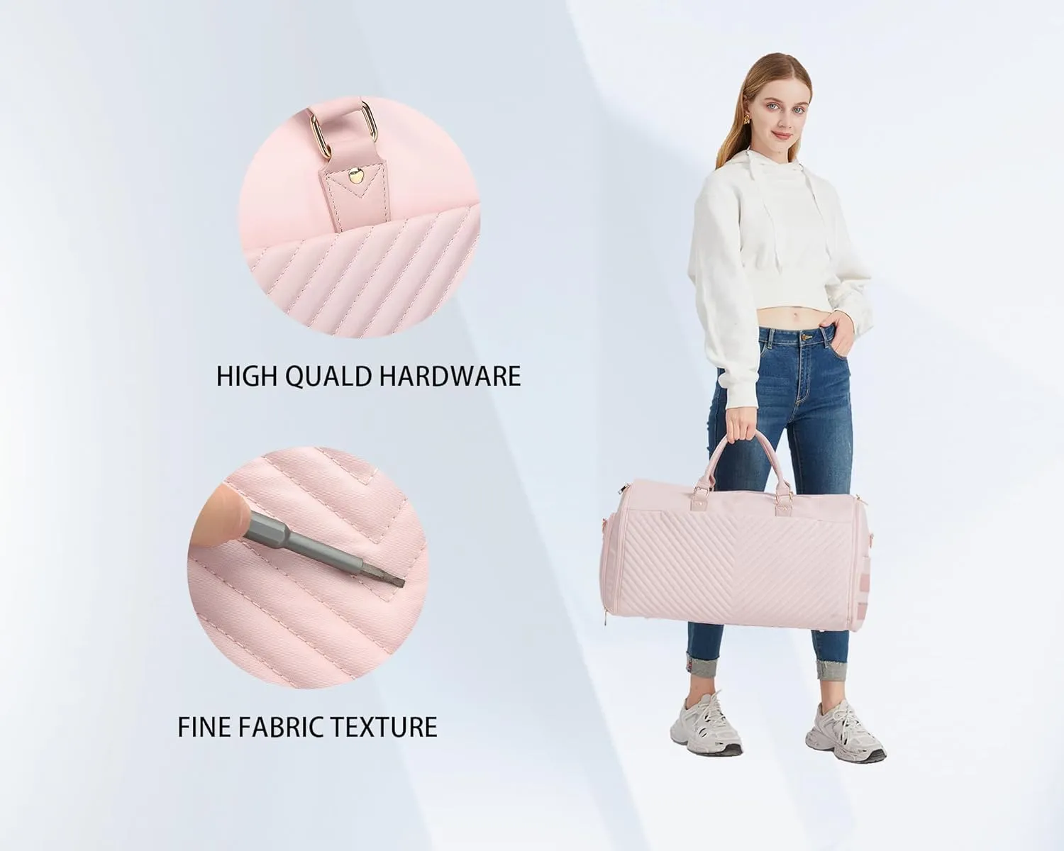 Rolling Garment Bag with Wheels & Shoe Compartment, (24"x10"x13") TSA Approved Carry On Luggage for Business Travel, Oxford Fabric Waterproof Hanging Suit Bag with Wheels (Pink)