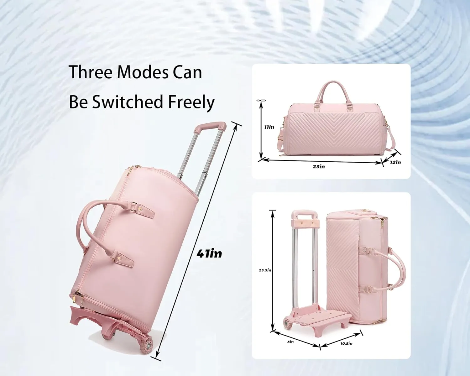 Rolling Garment Bag with Wheels & Shoe Compartment, (24"x10"x13") TSA Approved Carry On Luggage for Business Travel, Oxford Fabric Waterproof Hanging Suit Bag with Wheels (Pink)