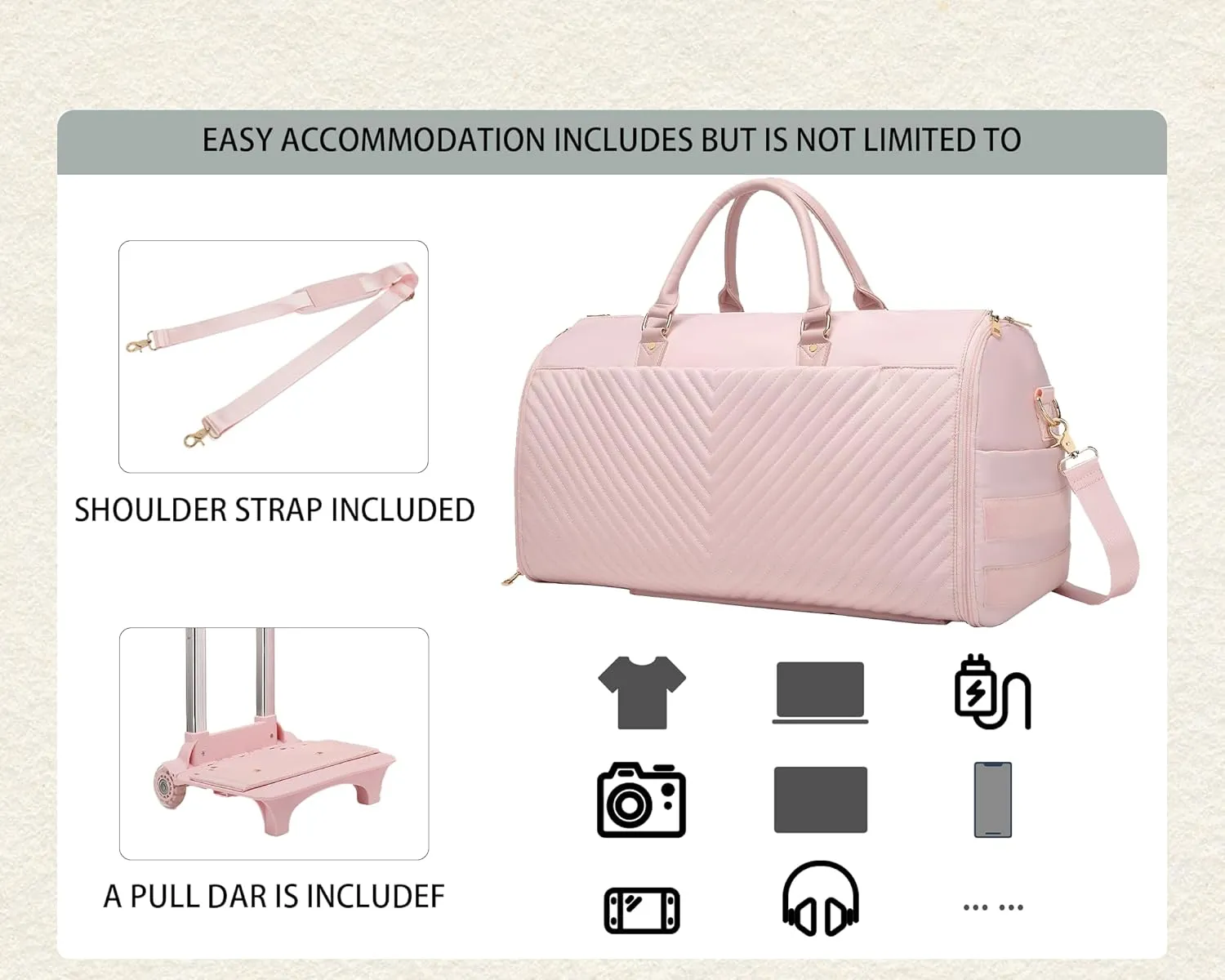Rolling Garment Bag with Wheels & Shoe Compartment, (24"x10"x13") TSA Approved Carry On Luggage for Business Travel, Oxford Fabric Waterproof Hanging Suit Bag with Wheels (Pink)
