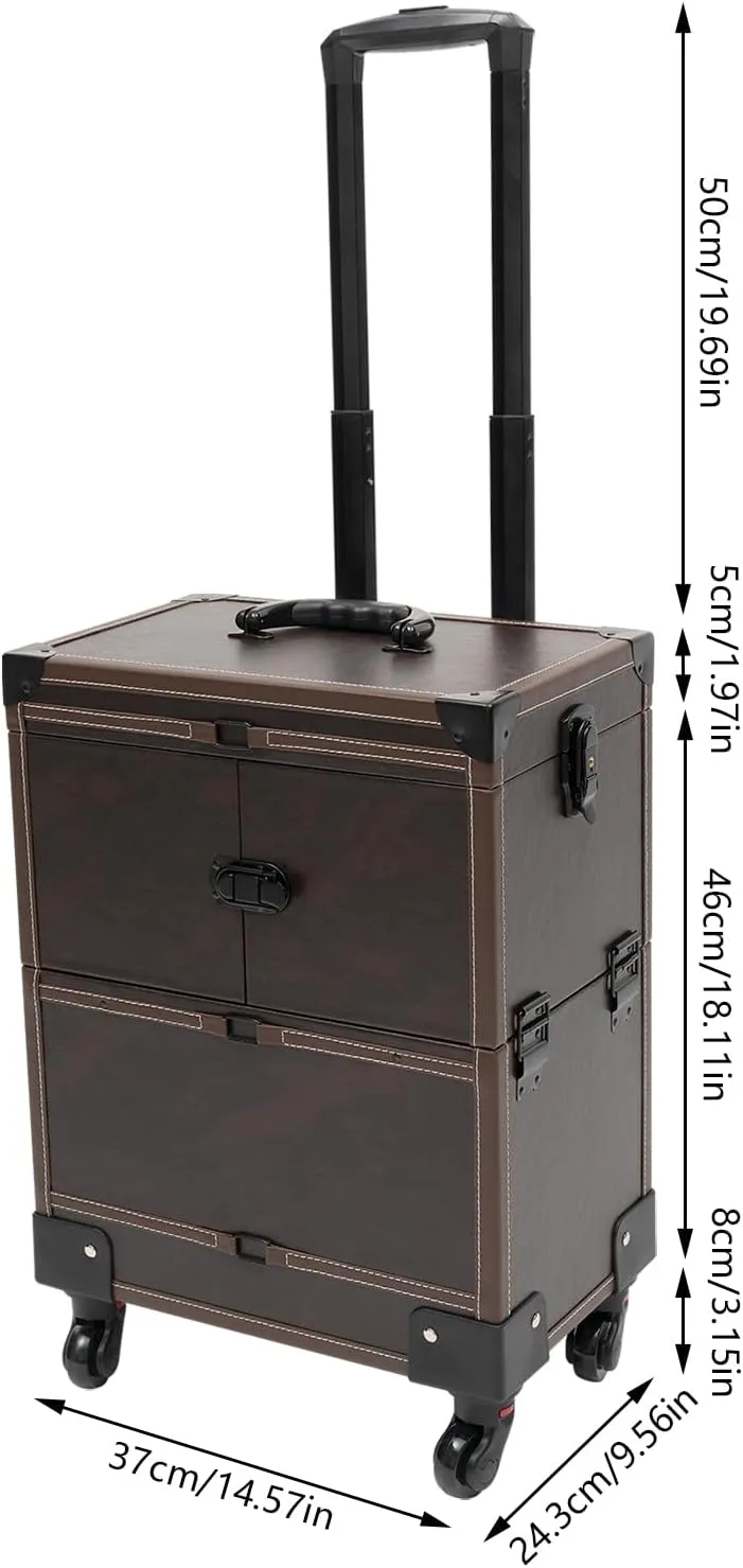 Rolling Makeup Train Case Travel Suitcase Makeup Trolley Makeup Storage Organizer Manicure Storage Beauty Organizer Large Capacity Studio Cosmetologist Stylist (Coffee)
