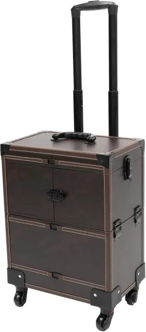 Rolling Makeup Train Case Travel Suitcase Makeup Trolley Makeup Storage Organizer Manicure Storage Beauty Organizer Large Capacity Studio Cosmetologist Stylist (Coffee)