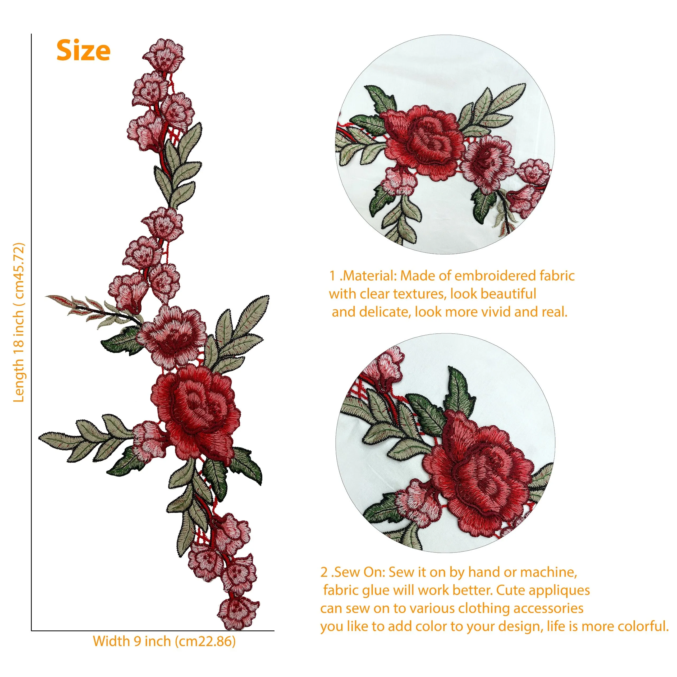 Rose Flower Embroidery Sew Patch for Clothing & Home Decor