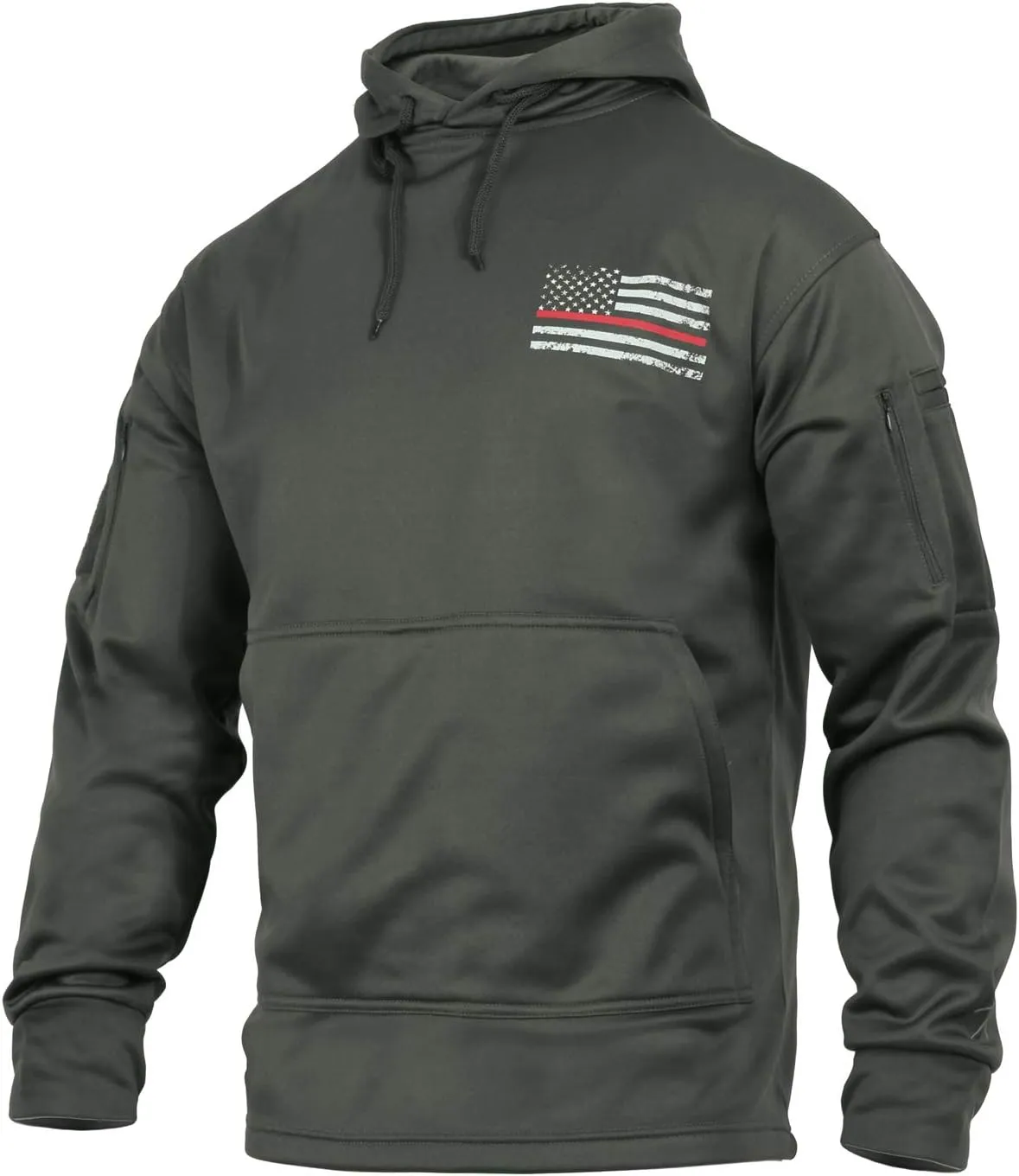 Rothco Conceal-Ops Thin Red Line Hoodie: Support Firefighters with Distressed Flag Graphic. Warm, and Rugged Utility