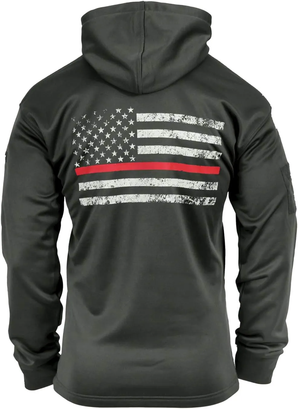 Rothco Conceal-Ops Thin Red Line Hoodie: Support Firefighters with Distressed Flag Graphic. Warm, and Rugged Utility