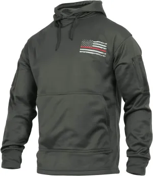 Rothco Conceal-Ops Thin Red Line Hoodie: Support Firefighters with Distressed Flag Graphic. Warm, and Rugged Utility