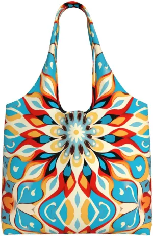 Round Abstract Petals Printed Single Shoulder Commuter Canvas Bag, Grocery Shopping Bag, Daily Use Canvas Bag