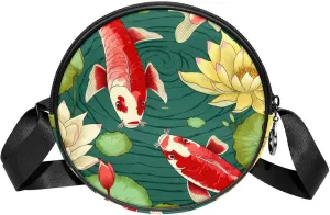 Round Crossbody Bag for Traveling, Small Purses for Women, art pattern Pond fish