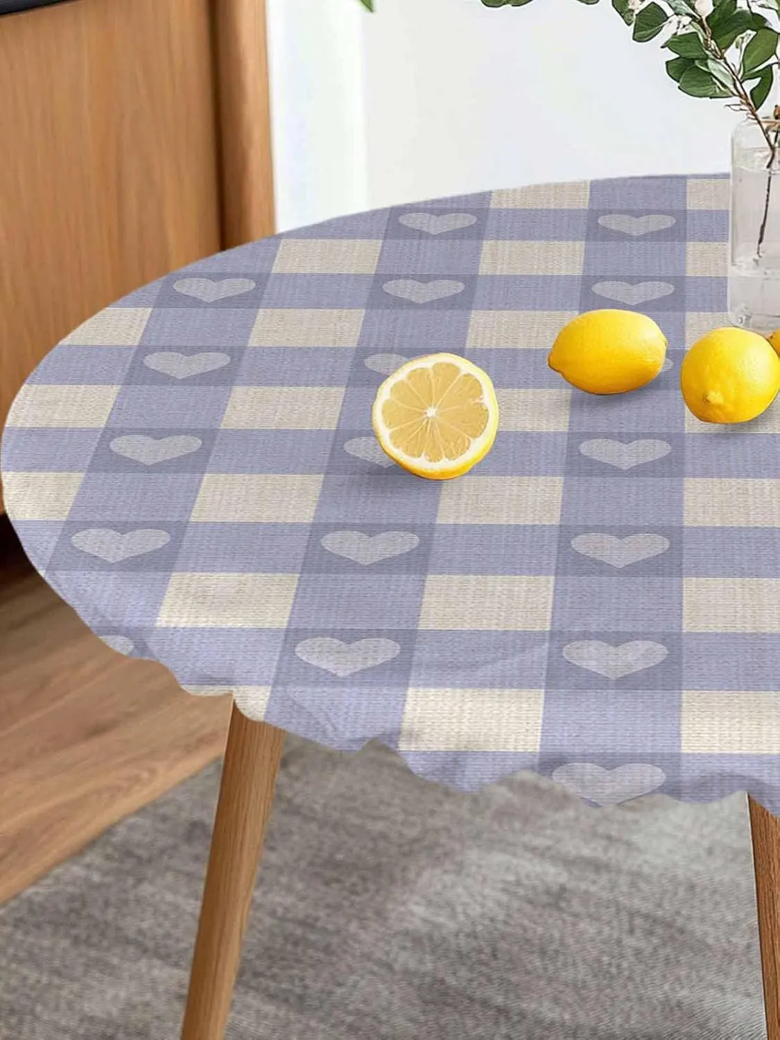Round Fitted Tablecloth Retro Purple Plaid on Burlap Waterproof Table Cover for Indoor Outdoor Holiday Party Classic Checkered Sweet Heart Elastic Edged Tablecloths Fit Up 45"-54" Tables
