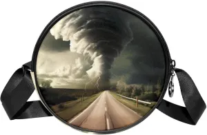 Round Purses for women crossbody bag, Small Shoulder Bag, Road and Tornado