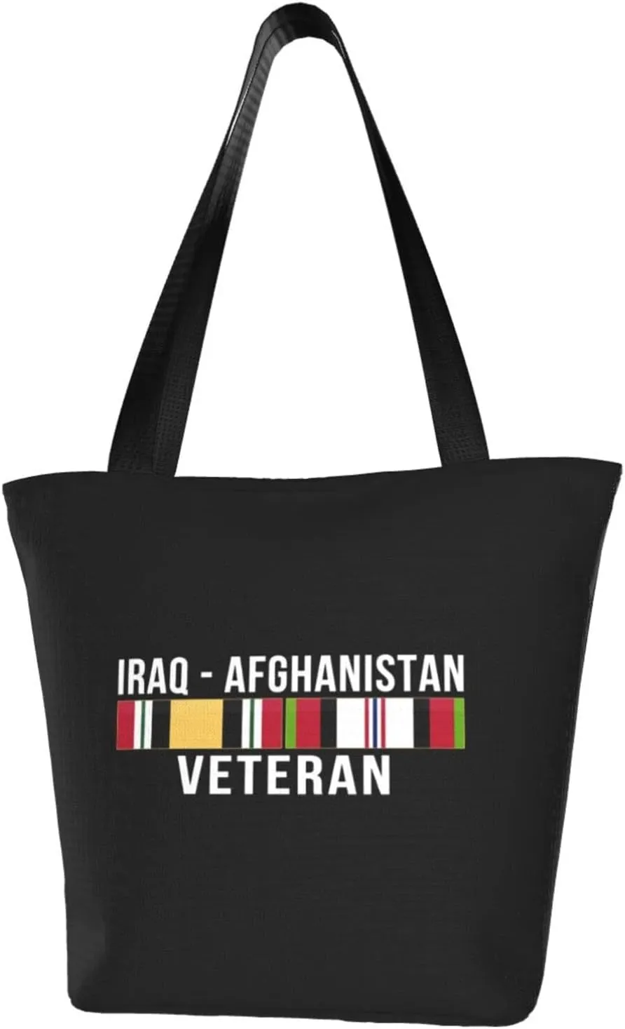 Rqwaaed Afghanistan and Iraq Veteran Women'S Casual One Shoulder Carry Shopping Bag Large Capacity Working Storage Handbag