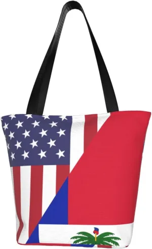 Rqwaaed America Haiti Friendship Flag Women'S Casual One Shoulder Carry Shopping Bag Large Capacity Working Storage Handbag