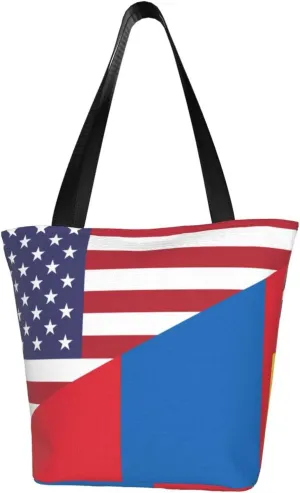 Rqwaaed America Mongolia Friendship Flag Women'S Casual One Shoulder Carry Shopping Bag Large Capacity Working Storage Handbag