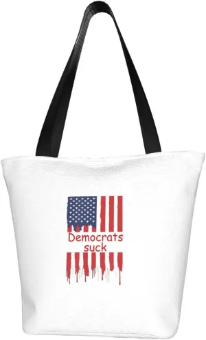 Rqwaaed Democrats Suck Women'S Casual One Shoulder Carry Shopping Bag Large Capacity Working Storage Handbag