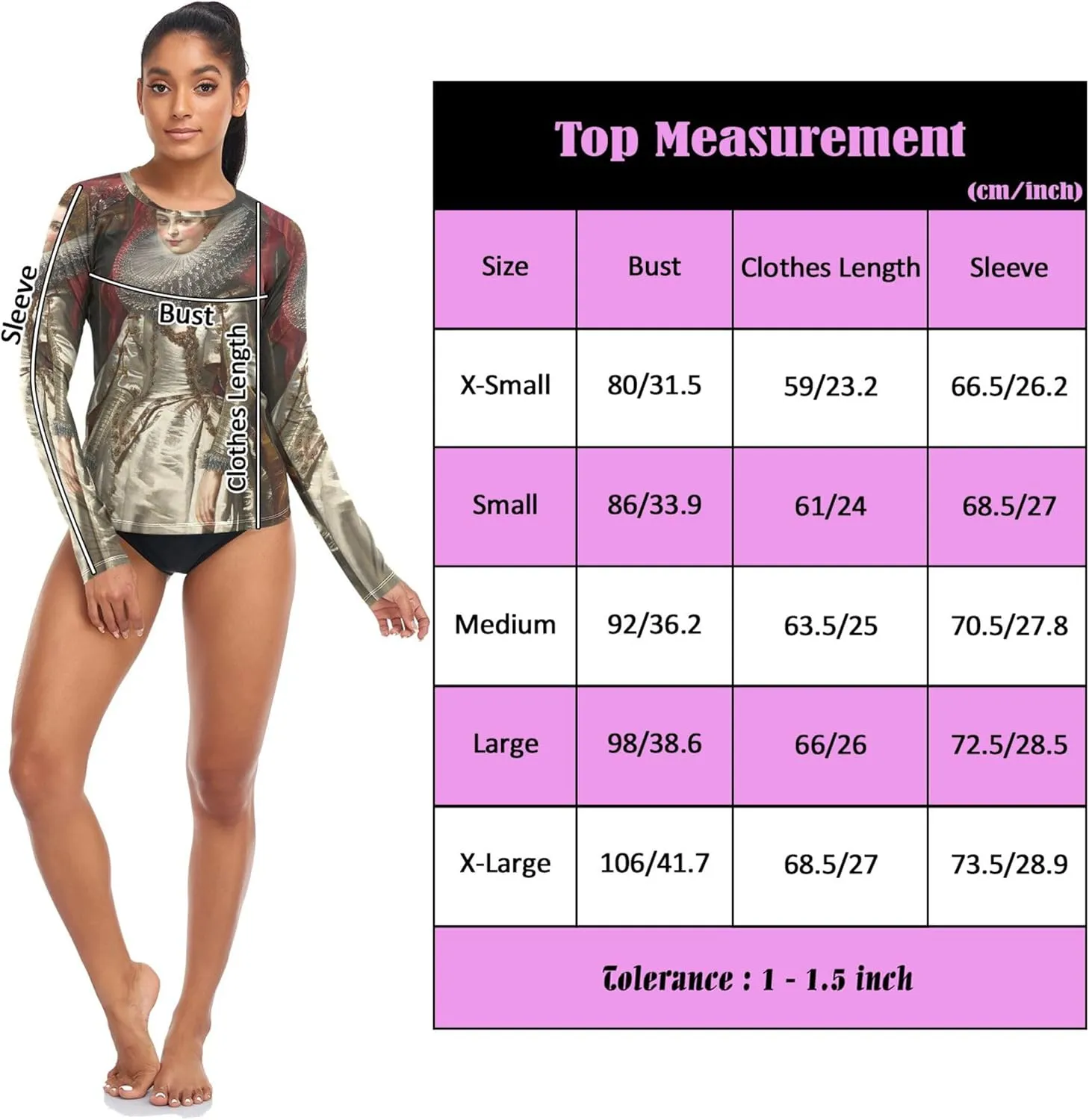 Rubens Portrait Marchesa Brigida Spinola Doria Rash Guard Shirt Women Long Sleeve Top UPF 50  UV Sun Swim XS