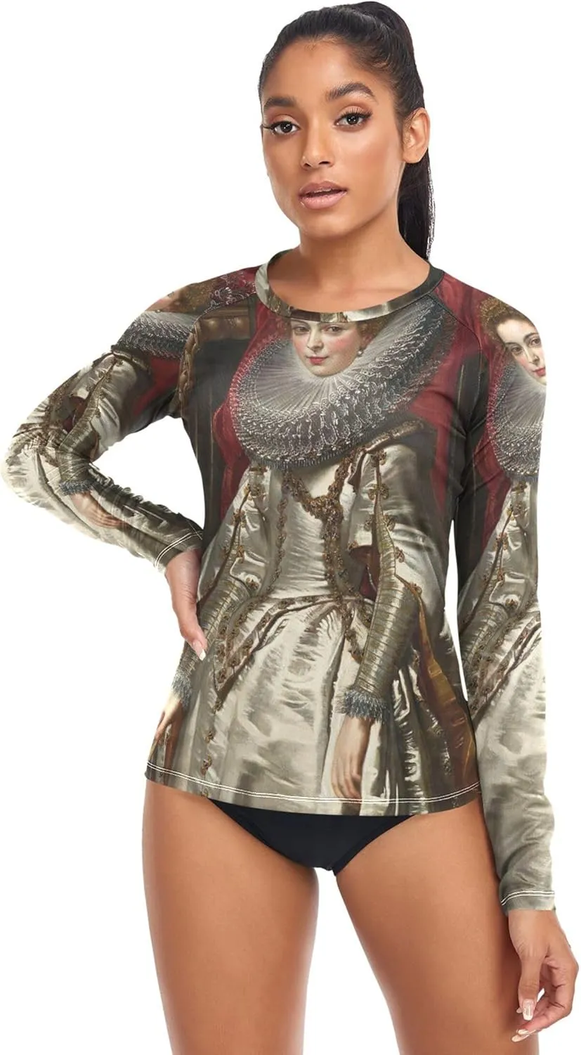 Rubens Portrait Marchesa Brigida Spinola Doria Rash Guard Shirt Women Long Sleeve Top UPF 50  UV Sun Swim XS