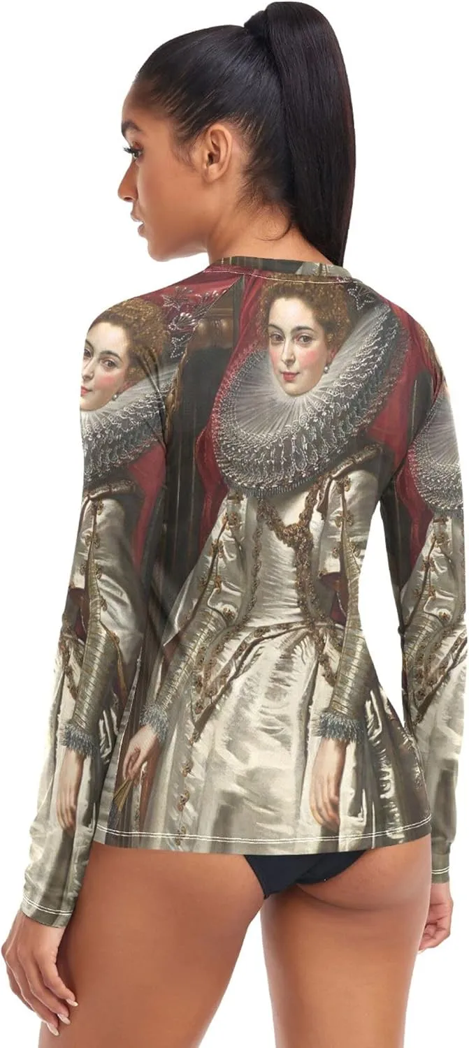Rubens Portrait Marchesa Brigida Spinola Doria Rash Guard Shirt Women Long Sleeve Top UPF 50  UV Sun Swim XS