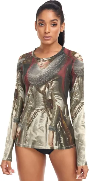 Rubens Portrait Marchesa Brigida Spinola Doria Rash Guard Shirt Women Long Sleeve Top UPF 50  UV Sun Swim XS