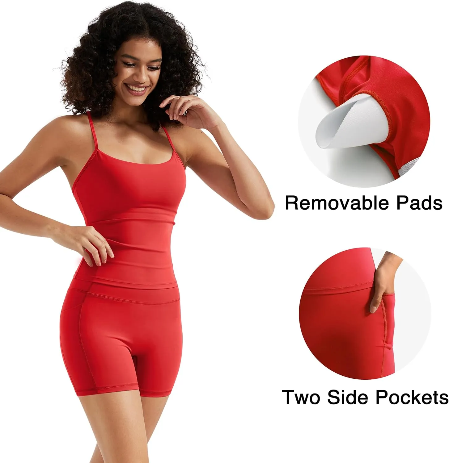 RXRXCOCO Cross Back Workout Sets for Women 2 Piece Padded Halter Tank Tops Hidden Scrunch Butt Booty Shorts with Pockets