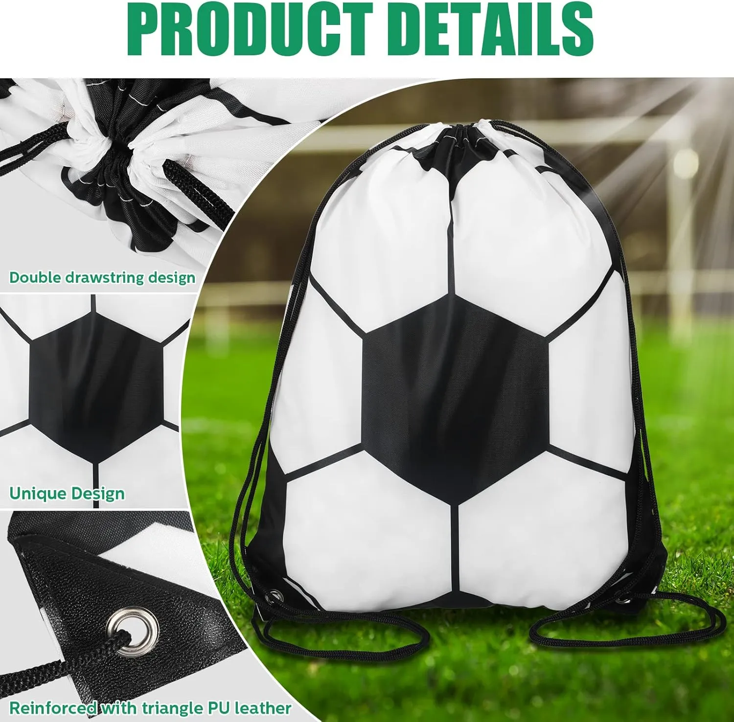 Saintrygo 24 Pieces Soccer Basketball Party Favor Drawstring Gift Bags Sport Party Cheerleader Bags Soccer Basketball Party Supplies(Soccer Style)