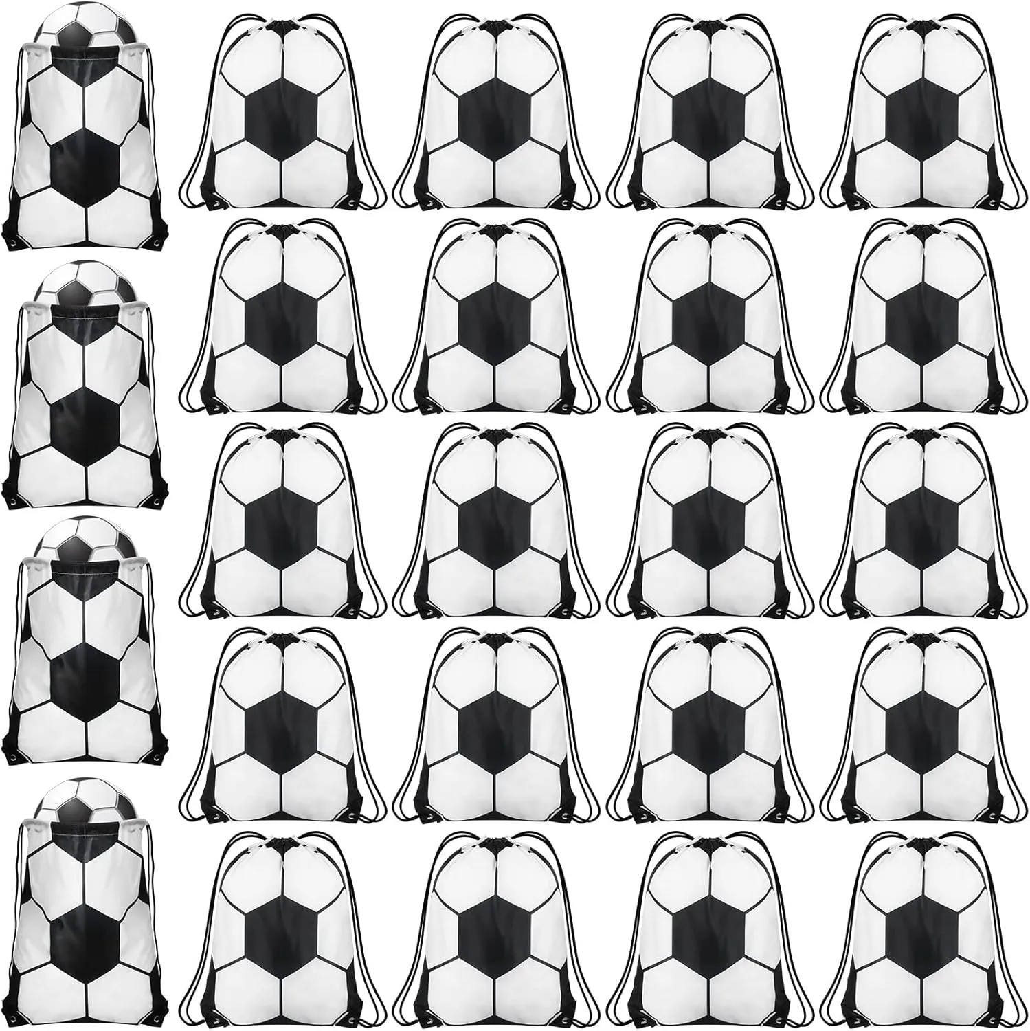 Saintrygo 24 Pieces Soccer Basketball Party Favor Drawstring Gift Bags Sport Party Cheerleader Bags Soccer Basketball Party Supplies(Soccer Style)