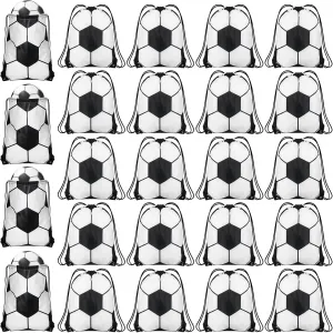 Saintrygo 24 Pieces Soccer Basketball Party Favor Drawstring Gift Bags Sport Party Cheerleader Bags Soccer Basketball Party Supplies(Soccer Style)