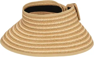 San Diego Hat Company Women's Ultrabraid Packable Rollup Visor with Bow-Natural, Gold Lurex