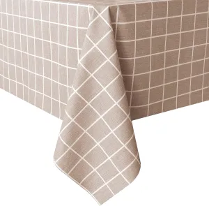 sancua Checkered Vinyl Rectangle Tablecloth - 52 x 70 Inch - 100% Waterproof Oil Proof Spill Proof PVC Table Cloth, Wipe Clean Table Cover for Dining Tables, Buffet Parties, Khaki Checkered