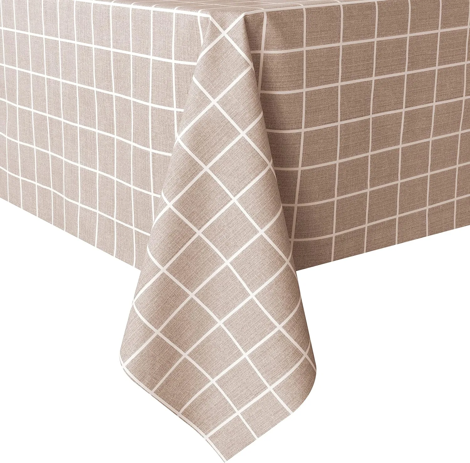 sancua Checkered Vinyl Rectangle Tablecloth - 52 x 70 Inch - 100% Waterproof Oil Proof Spill Proof PVC Table Cloth, Wipe Clean Table Cover for Dining Tables, Buffet Parties, Khaki Checkered