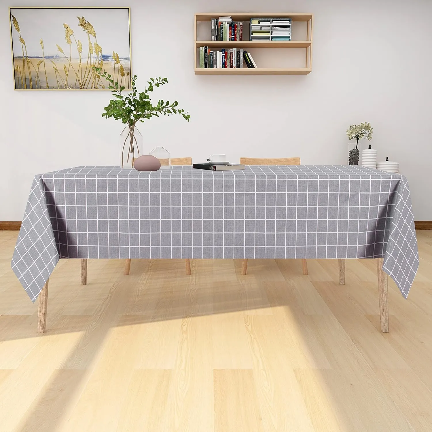 sancua Checkered Vinyl Rectangle Tablecloth - 60 x 84 Inch - 100% Waterproof Oil Proof Spill Proof PVC Table Cloth, Wipe Clean Table Cover for Dining Tables, Buffet Parties and Camping, Grey