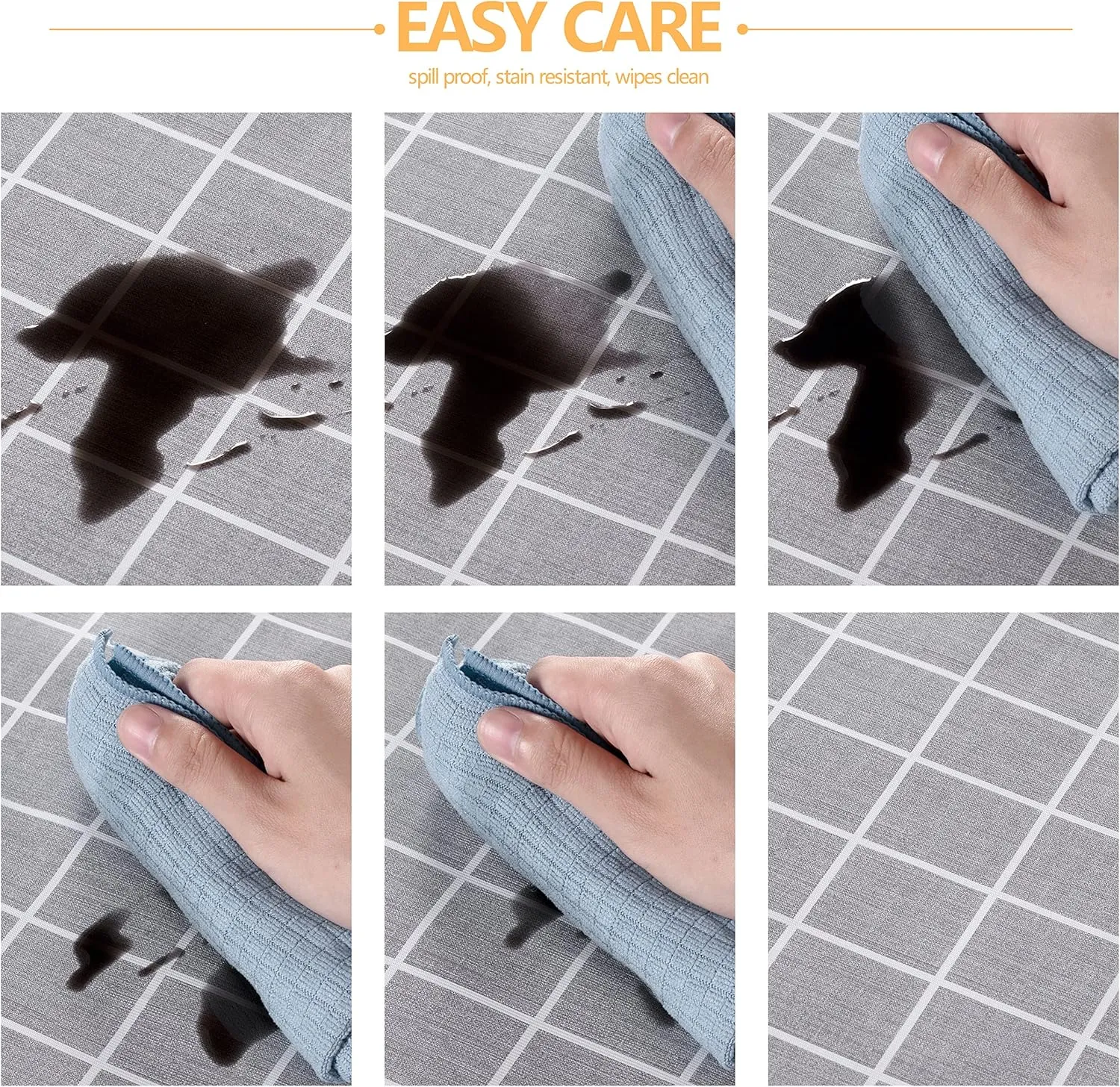 sancua Checkered Vinyl Rectangle Tablecloth - 60 x 84 Inch - 100% Waterproof Oil Proof Spill Proof PVC Table Cloth, Wipe Clean Table Cover for Dining Tables, Buffet Parties and Camping, Grey