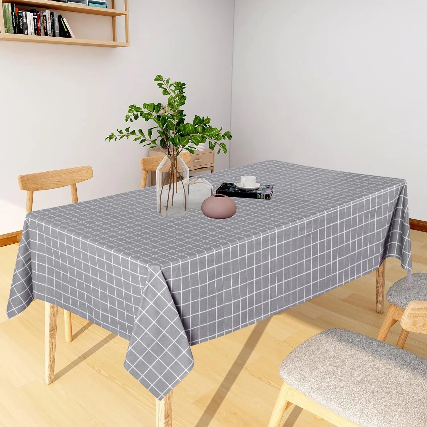 sancua Checkered Vinyl Rectangle Tablecloth - 60 x 84 Inch - 100% Waterproof Oil Proof Spill Proof PVC Table Cloth, Wipe Clean Table Cover for Dining Tables, Buffet Parties and Camping, Grey