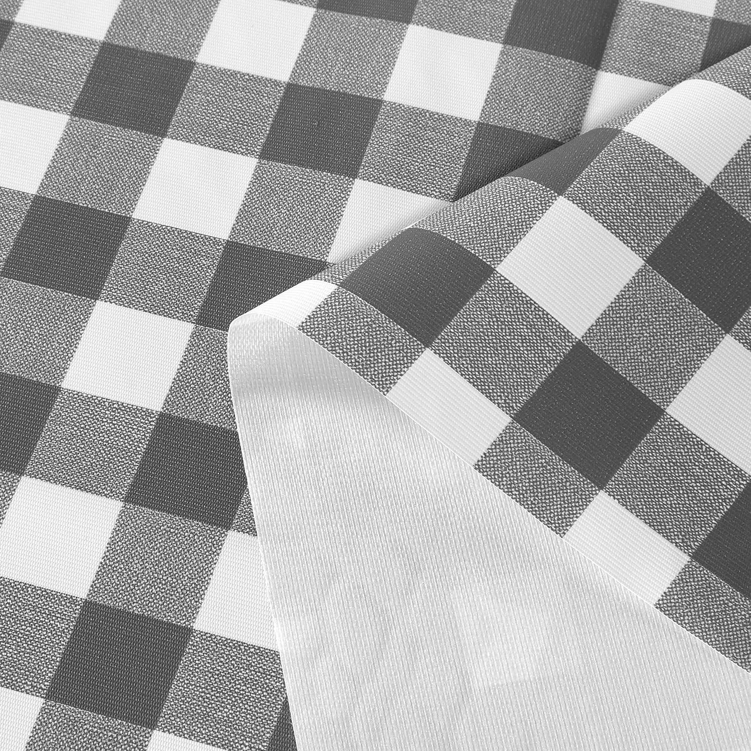 sancua Checkered Vinyl Rectangle Tablecloth, 60 x 84 Inch, 100% Waterproof Oil Proof Spill Proof PVC Table Cloth, Wipe Clean Table Cover for Dining Tables, Buffet Parties, Grey and White