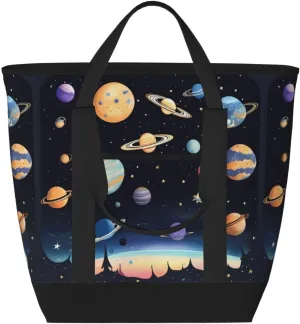 Saturn Jupiter Earth Large Capacity Insulated Shoulder Bag For Picnic Camping Travel Shopping Food Transportation