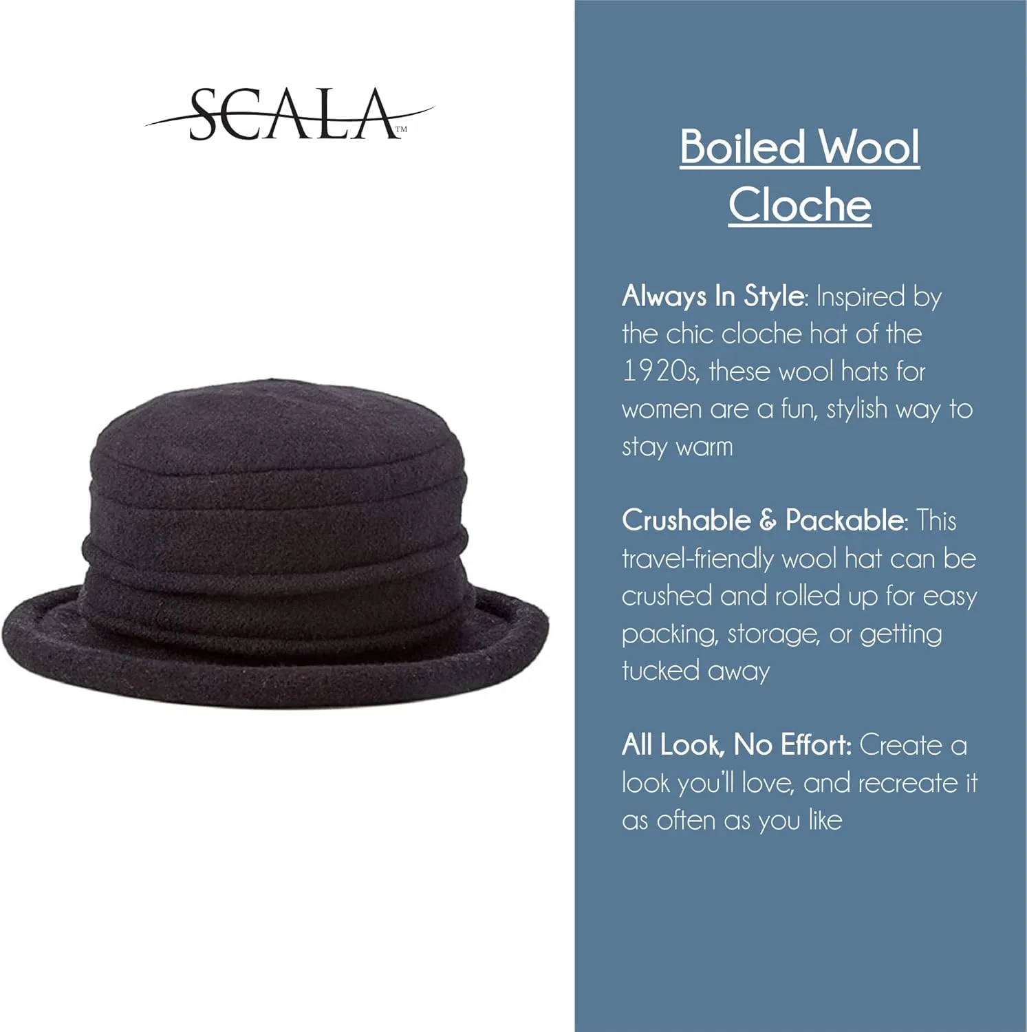 Scala Women's Packable Boiled Wool Cloche