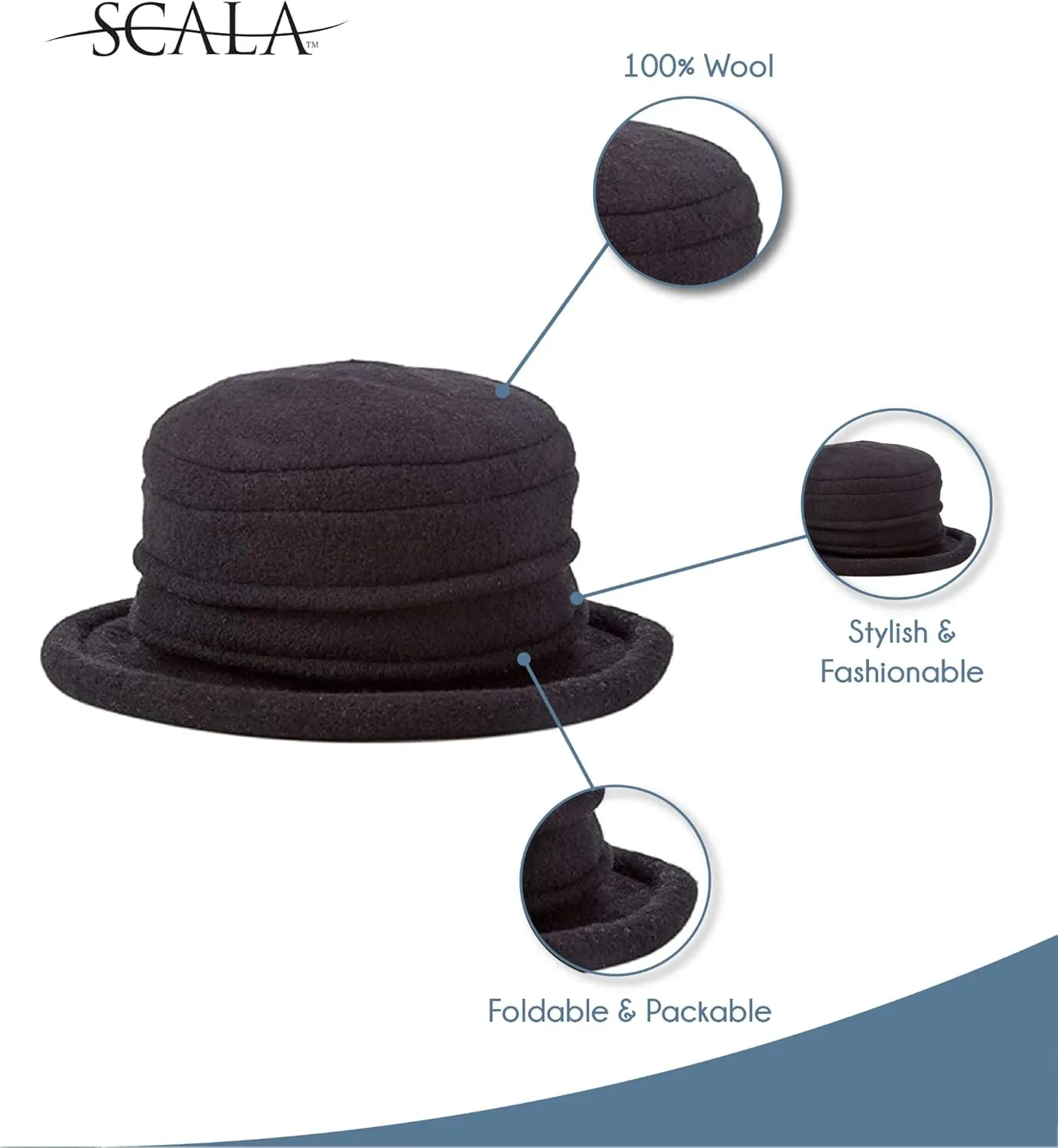 Scala Women's Packable Boiled Wool Cloche