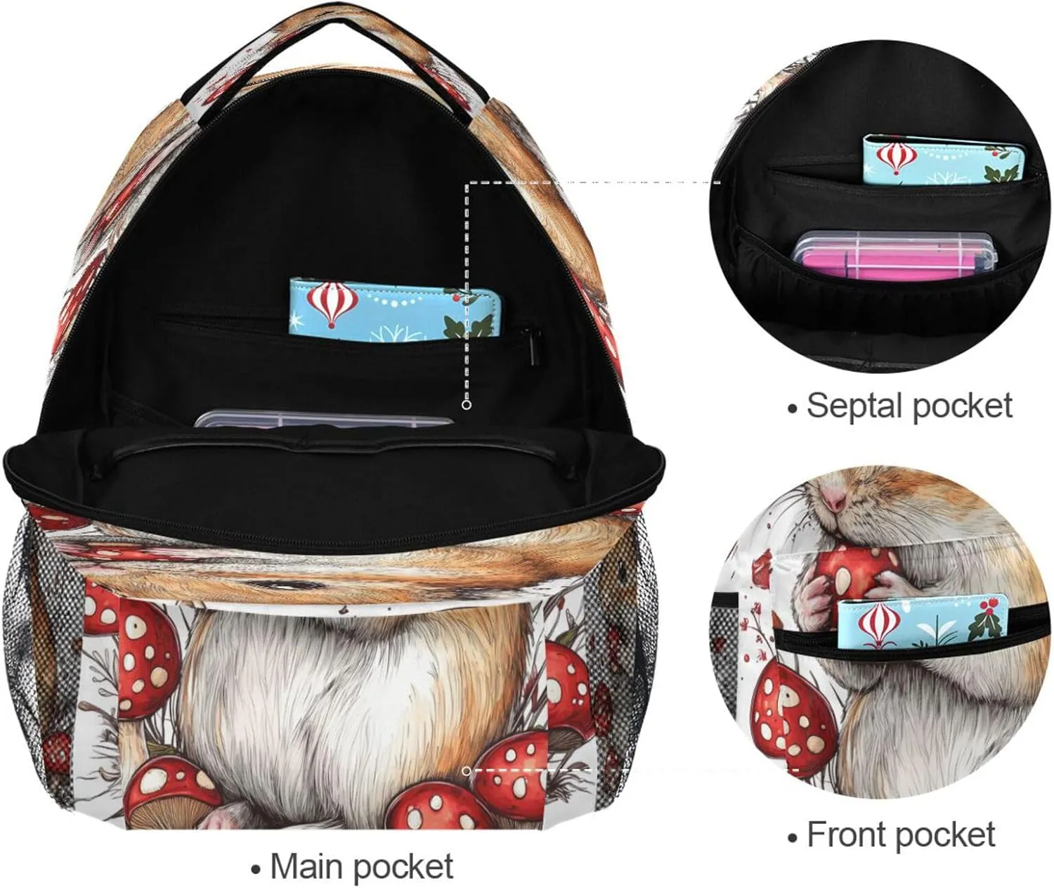 School Backpack for Teacher Nurse Waterproof Travel Laptop Backpack with Chest Strap for Business Work College Travel Trip Aesthetic Hamster animal White