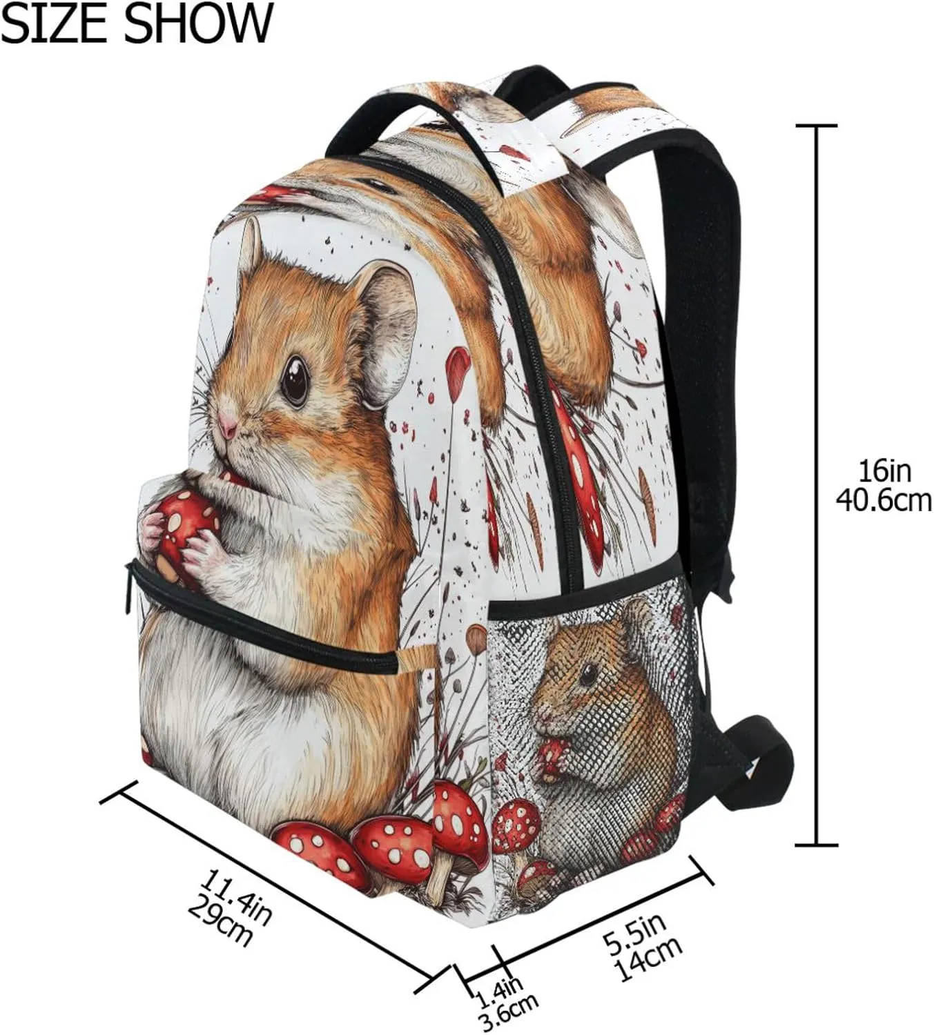 School Backpack for Teacher Nurse Waterproof Travel Laptop Backpack with Chest Strap for Business Work College Travel Trip Aesthetic Hamster animal White