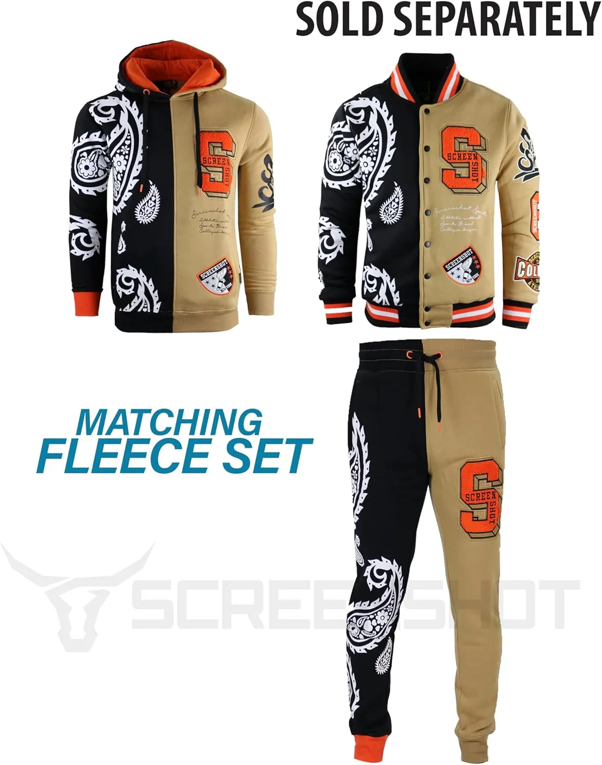 SCREENSHOT Fleece Pants 3202 Mens Streetwear Urban Fit Fleece Pants - Stacked Flare Sweatpants Ribbed Wasteband Drawstring