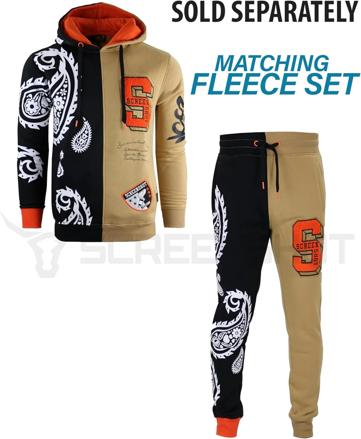 SCREENSHOT Fleece Pants 3202 Mens Streetwear Urban Fit Fleece Pants - Stacked Flare Sweatpants Ribbed Wasteband Drawstring