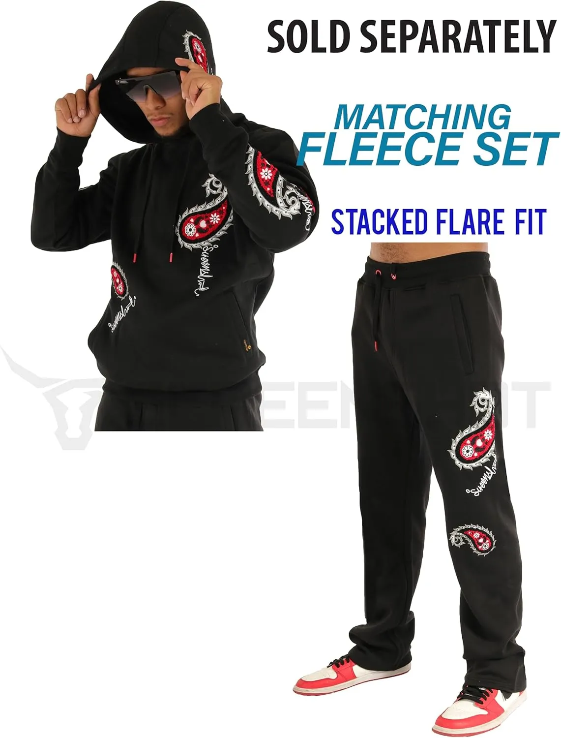 SCREENSHOT Fleece Pants 3202 Mens Streetwear Urban Fit Fleece Pants - Stacked Flare Sweatpants Ribbed Wasteband Drawstring